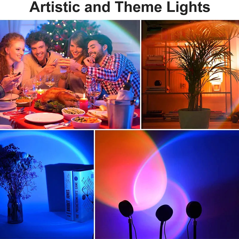 Rainbow Atmosphere Sunset Projector Lamp  Night Light Sunset Light For Bedroom Room Decoration Background Wall Tiktok Table Lamp