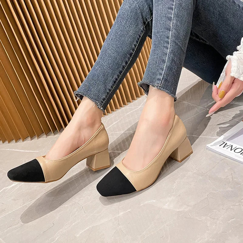 Women's High Heels Luxury Designer Shoes French Autumn New Slip on Casual Office Work Loafer Pumps Zapatillas Mujer 2024