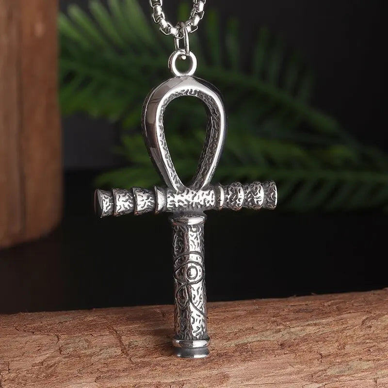 KIMLUD, Fashion Classic Vintage Egypt Ancient Ankh Cross Pendant Necklace for Men Trend Punk Women Glamour Jewelry, AL20240-Silver, KIMLUD APPAREL - Womens Clothes