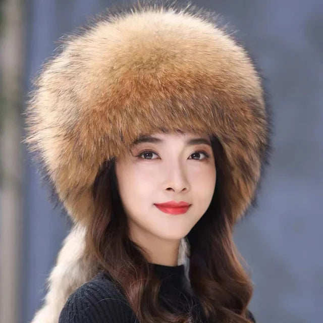 Real Fox Fur Hat Winter Natural Fur Snow Hat For Ladies Thick Outdoor Beanies Caps Russians Skiing Hats Bomber White Fur Caps