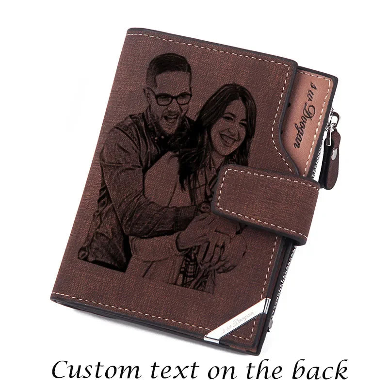 Men Short Wallet with Zipper Coin Pocket Custom Picture Personalized Photo Wallets Father's Mother's Day Gift for Men Him Her