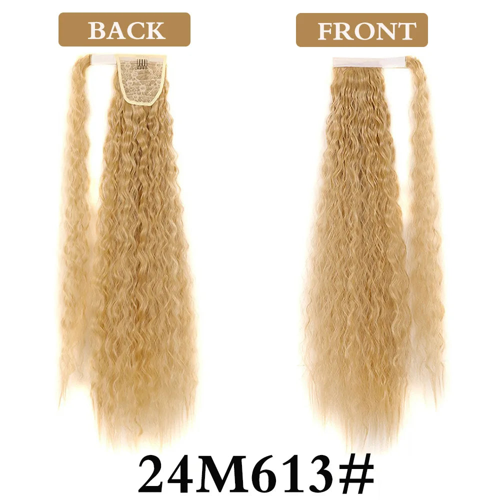 32 Inch Long Ponytail Hair Extension Corn Wavy Texture Synthetic Afro Kinky Curly Ponytail Women Hairpieces Wrap On Pony Tail