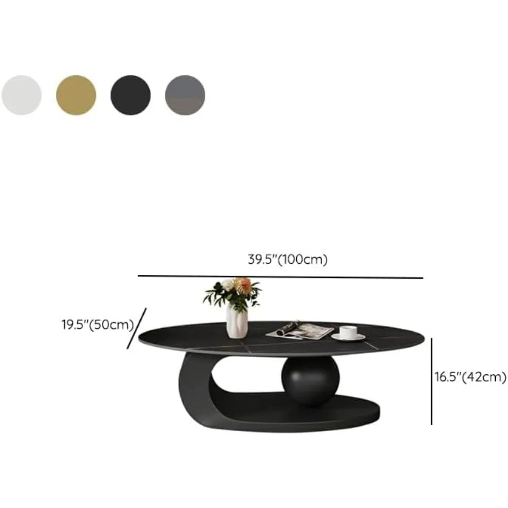 Modern Stone Coffee Table with Abstract Metal Base Living Room Table Center Table for Home Furniture Gold 39" L x 20" W x 17" H