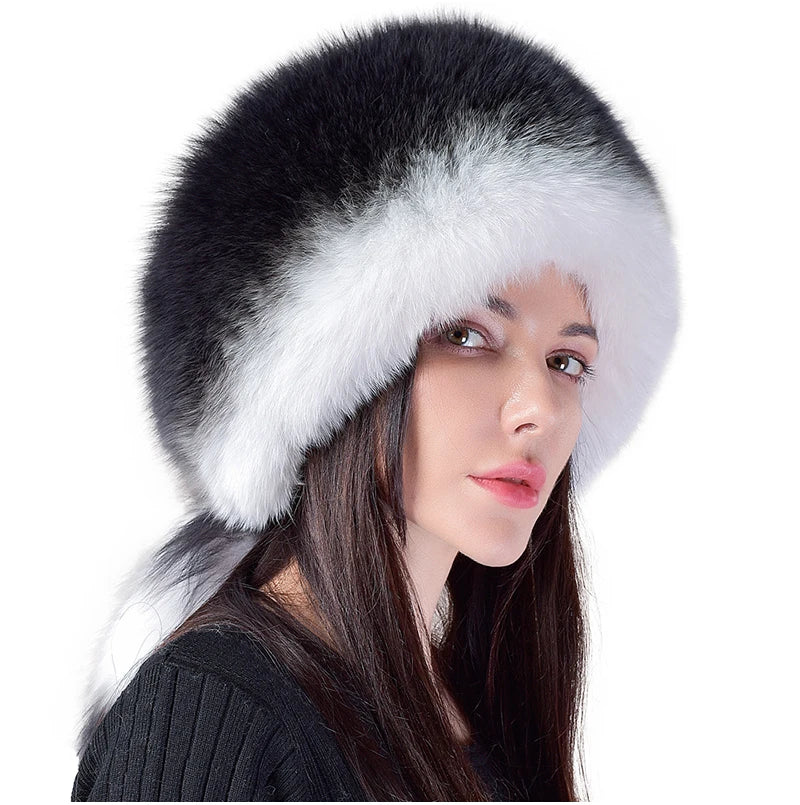 KIMLUD, 2024 Hot Sale Winter Women Fox Fur Hat Fluffy Soviet Female Outdoor Warm Cap Snow Fur Hats 5 tails Real Fox Fur Cold Bomber Hats, KIMLUD Womens Clothes