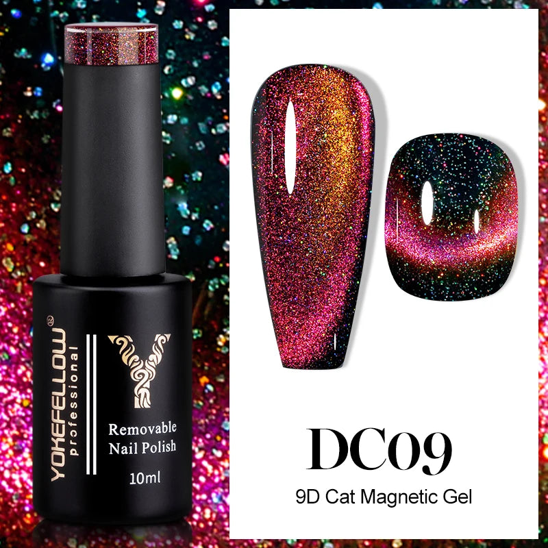 KIMLUD, YOKEFELLOW 10ml 9D Cat Magnetic Gel Polish Semi Permanent Soak Off  Rainbow Glitter Nail Gel Polish UV Gel Varnish For Manicure, DC09, KIMLUD APPAREL - Womens Clothes