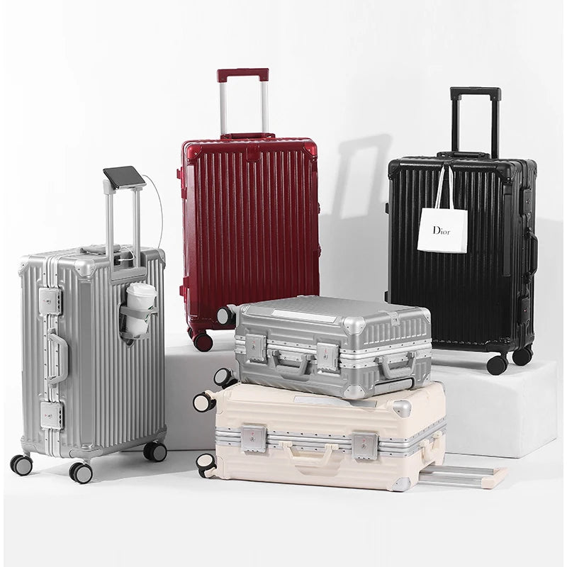 SUSHIMU Suitcase Travel Suitcase Men 20 24 26 Carry-On Luggage Women PC Aluminum Frame Trolley Case TSA password lock