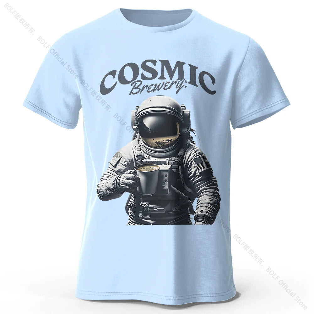 Men's Cosmic Brewery Printed T-Shirt 100% Cotton Oversized Street Graphic Tees for Men Women Summer Tops