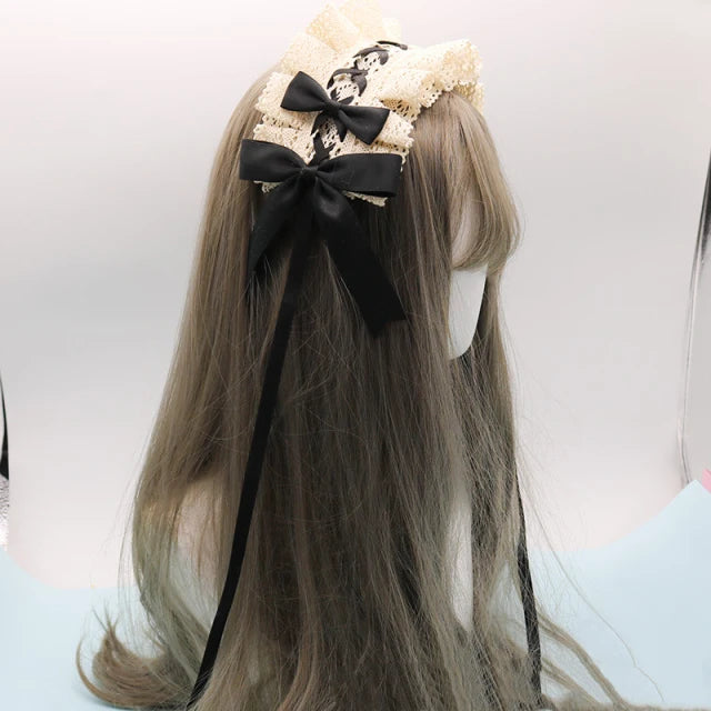 2022 Gothic Bowknot Sweet Hair Hoop Anime Maid Cosplay Headband Lolita Lace Flower Headwear Accessory Dropshipping