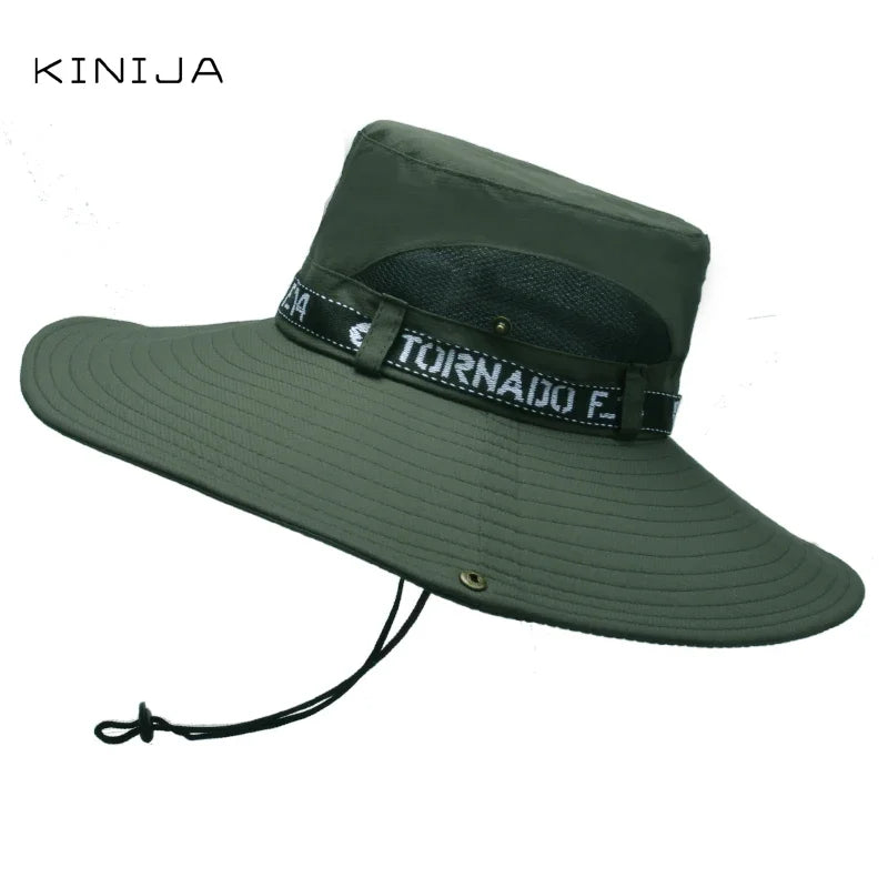 New Summer Men Outdoor Climbing Fishing CapTourism Dual Purpose Men Large Brim Sun Fisherman Hat Bucket Hat Sun Protection Cap