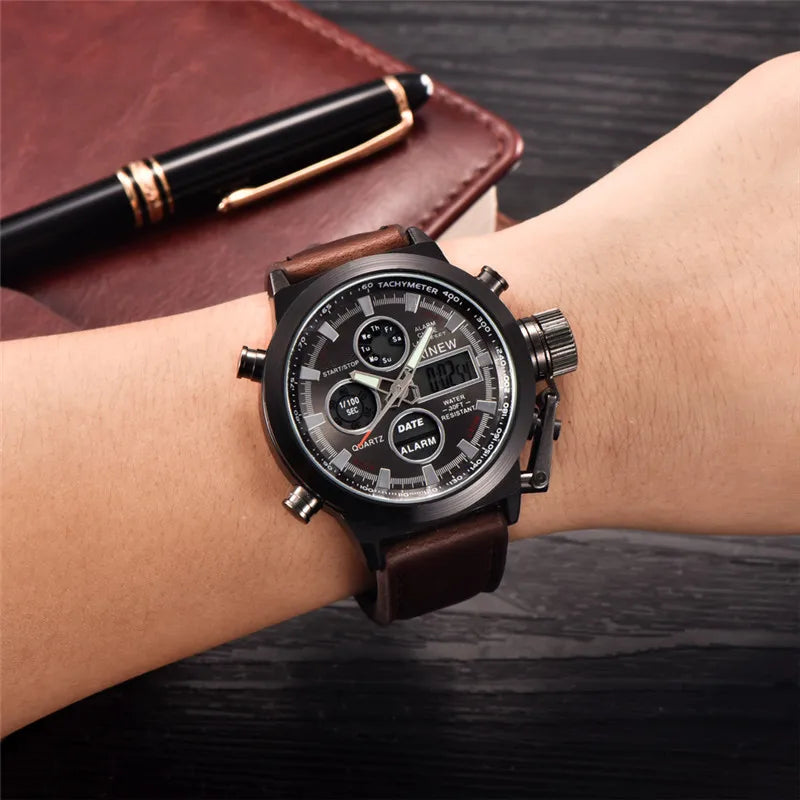 KIMLUD, Brand Chronograph Business Watch For Men Fashion Leather Band Alarm Stopwatch Multi-function Movement Electronic Clock Black, KIMLUD Womens Clothes