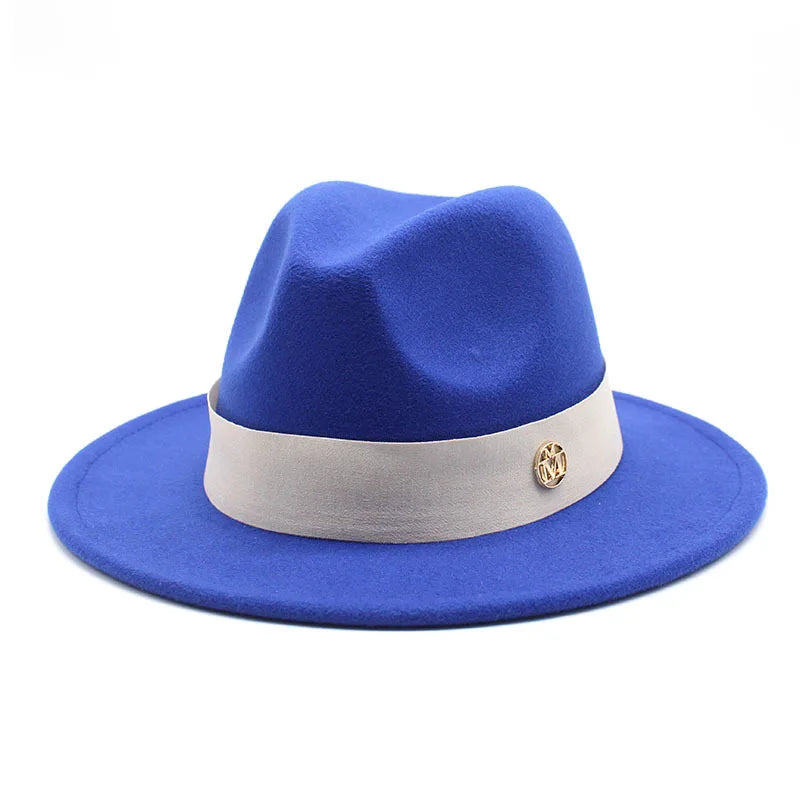 KIMLUD, New Fedora Hat For Women Winter Elegant Fashion Formal Wedding Decorate Church Cap Panama Party Jazz Hat chapeau femme, ROYAL BLUE / 56-58CM, KIMLUD APPAREL - Womens Clothes