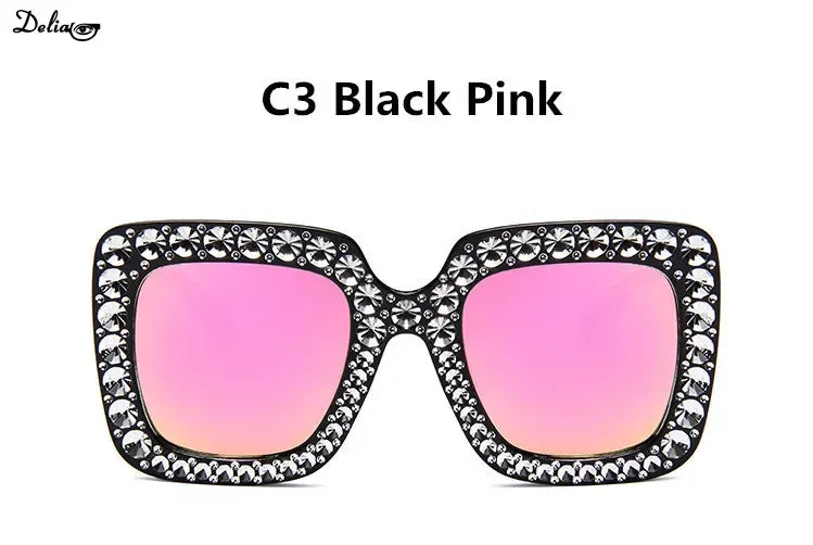 KIMLUD, Glitter Women Sunglasses Brand Design Flash Square Shades Mirror Female Sun Glasses Bezel Bling Rhinestones, KIMLUD Womens Clothes