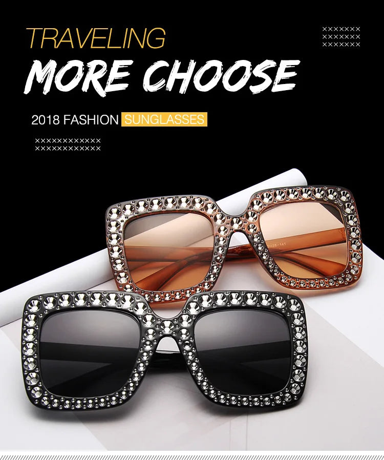 Big Square Luxury Rhinestone Sunglasses Women Crystal Oversize Brand Designer Sun Glasses Vintage UV400 Female Oculos De Sol
