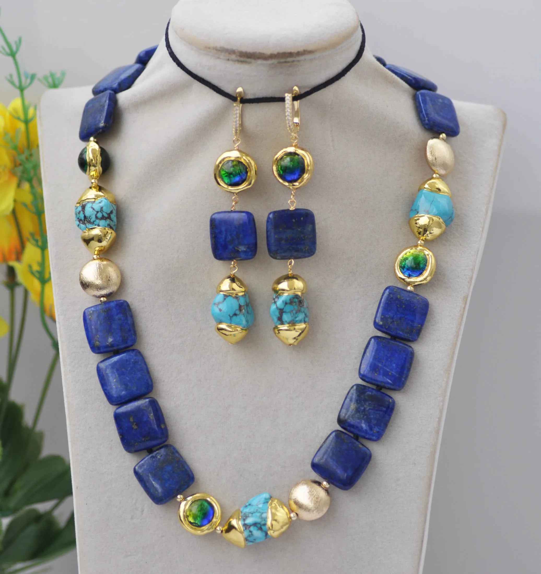 KIMLUD, Z13269 Baroque Turquoise Lapis Lazuli Necklace Earring, KIMLUD Womens Clothes