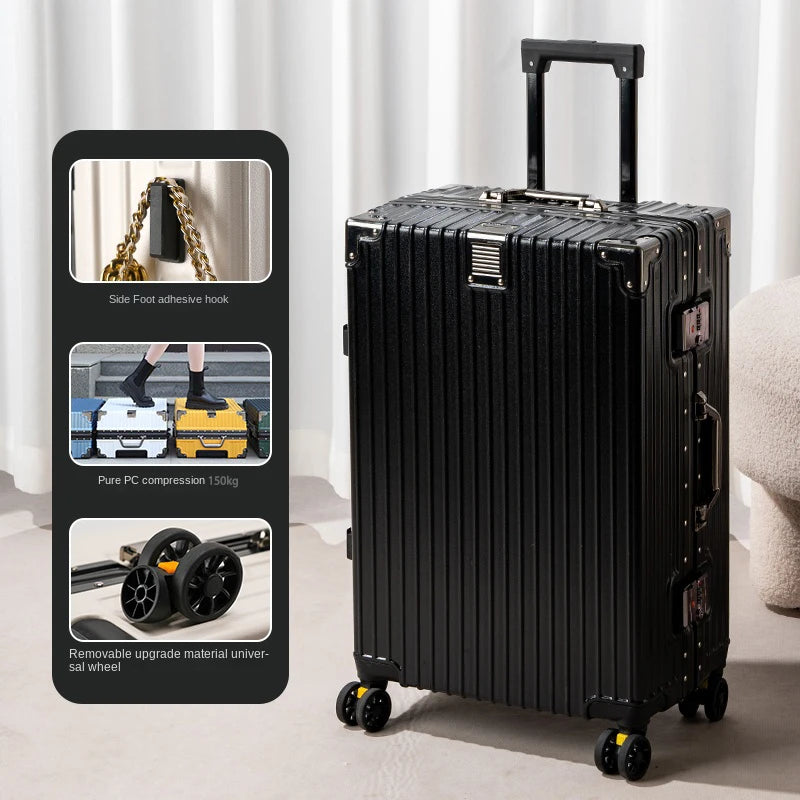 New Aluminum Frame Suitcase Large Capacity Suitcase on wheels 20/22/24/26/28/30 Inch Trolley Case Password Boarding Box