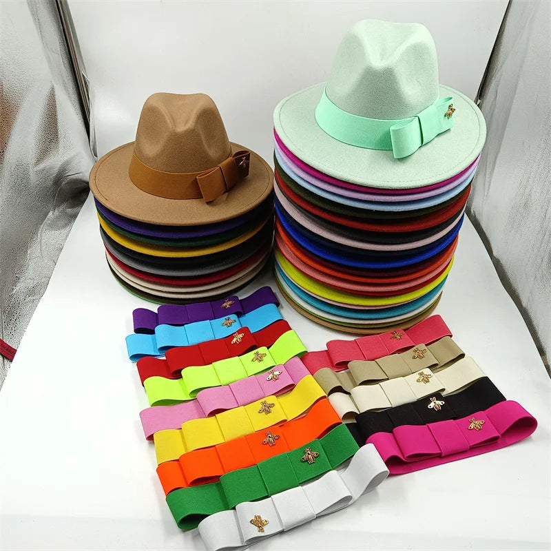 KIMLUD, Low price wholesale Fedora hats Winter jazz monochrome bow elastic band men and women red jazz hats Fedora hats sombrero hombre, KIMLUD Womens Clothes