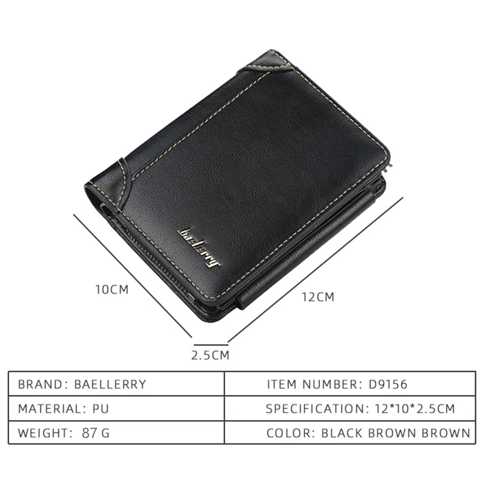 New PU Leather Men Wallets High Quality Zipper Short Desigh Card Holder Male Purse Vintage Coin Holder Men Wallets - KIMLUD