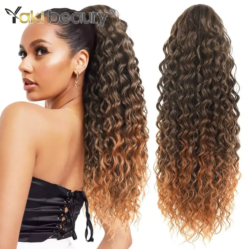 Synthetic Long Kinky Curly Ponytail 24inch Drawstring Ponytail Chip-In Hair Extension MT4/27# Wrap Around Ponytail