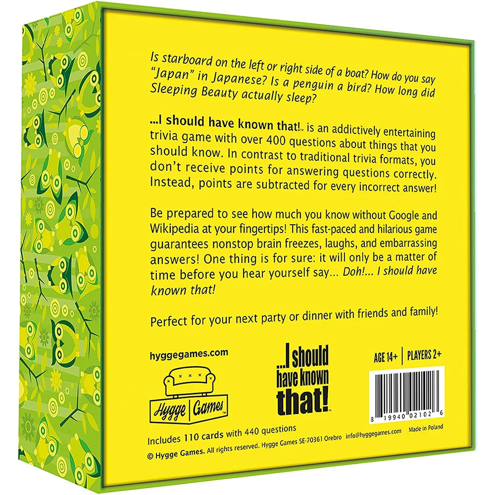 KIMLUD, I should have known that! Card Game Green board game 110 cards with more than 400 questions about things that you should know, KIMLUD Womens Clothes