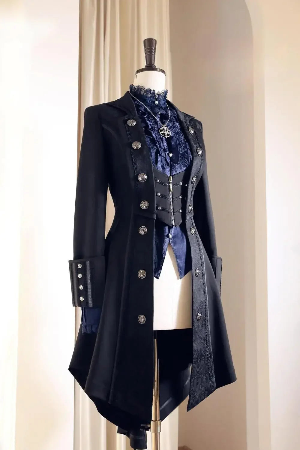 Japanese Retro Dark Long Trench Coat British Style Gothic Handsome Knight Outfit Lolita Sweet Long-sleeved Slimming Jacket