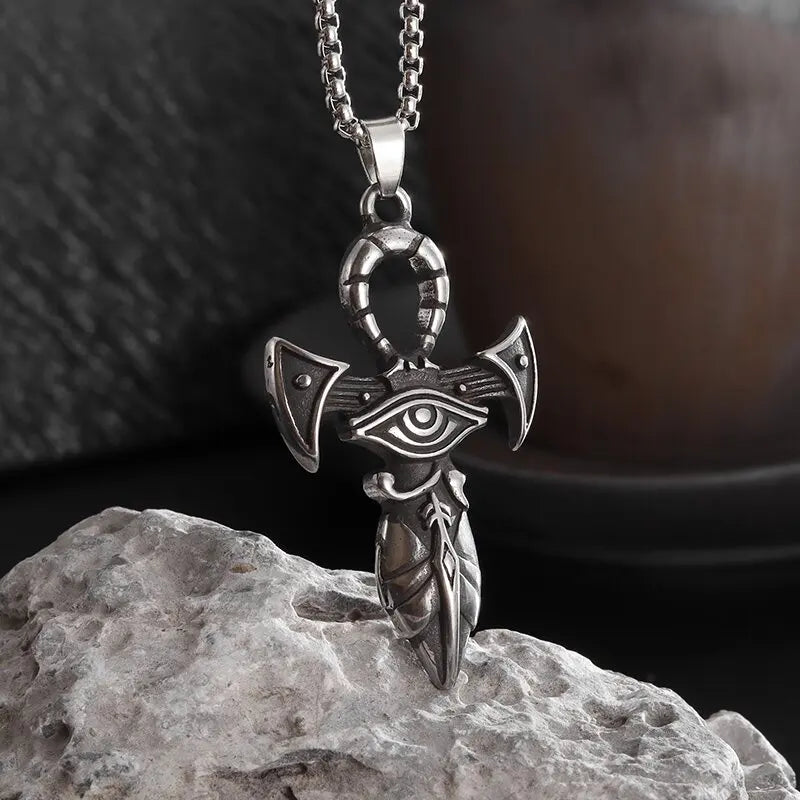 KIMLUD, Fashion Classic Vintage Egypt Ancient Ankh Cross Pendant Necklace for Men Trend Punk Women Glamour Jewelry, AL20182-Silver, KIMLUD APPAREL - Womens Clothes