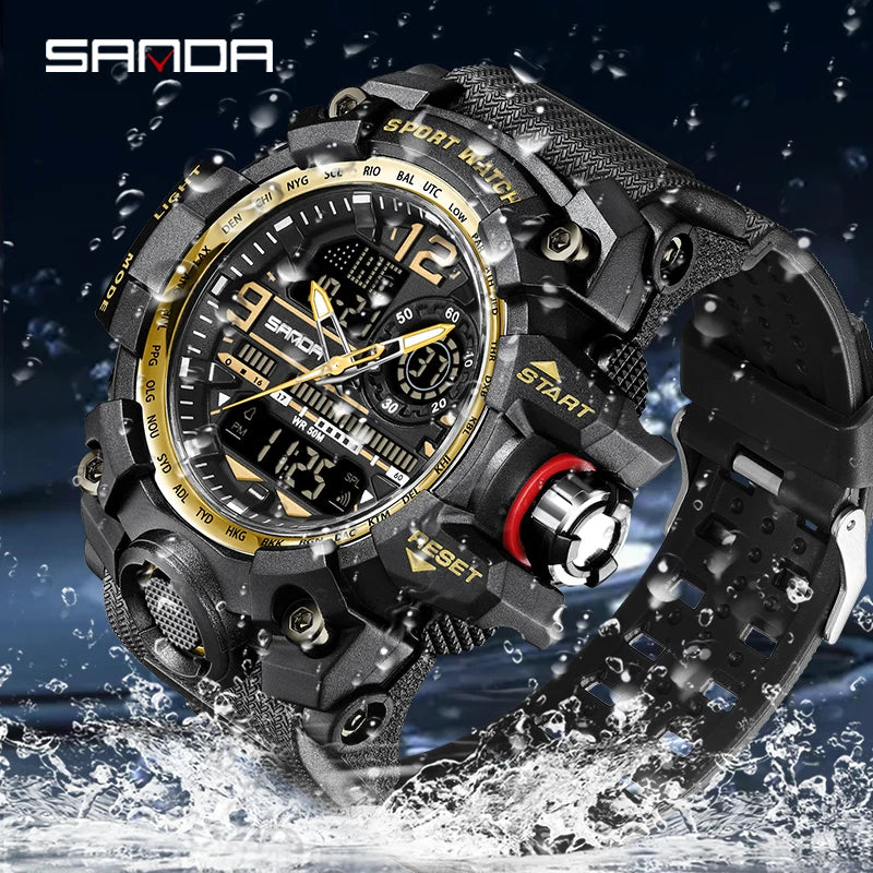 SANDA G style Top Men Watch 50M Waterproof Sports Military Quartz Watch For Male Electron LED Digital Wristwatch Reloj De Hombre - KIMLUD