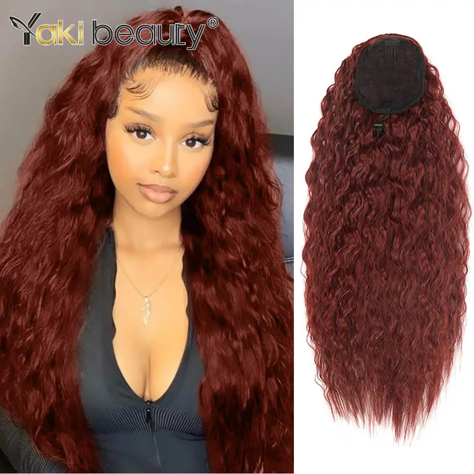 Synthetic Long Kinky Curly Ponytail 24inch Drawstring Ponytail Chip-In Hair Extension MT4/27# Wrap Around Ponytail