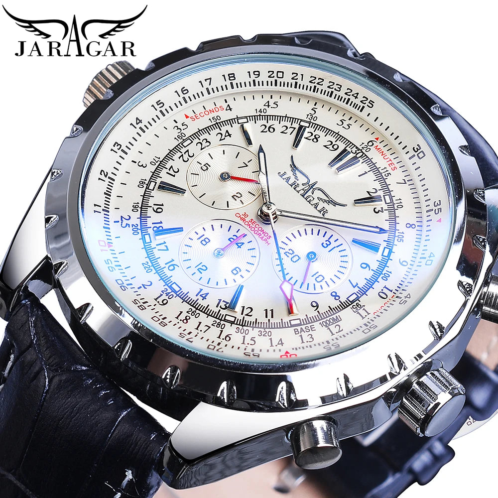 Jaragar Automatic Mechanical Calendar Sport Watches Pilot Design Men's Wrist Watch Top Brand Luxury Fashion Male Leather - KIMLUD