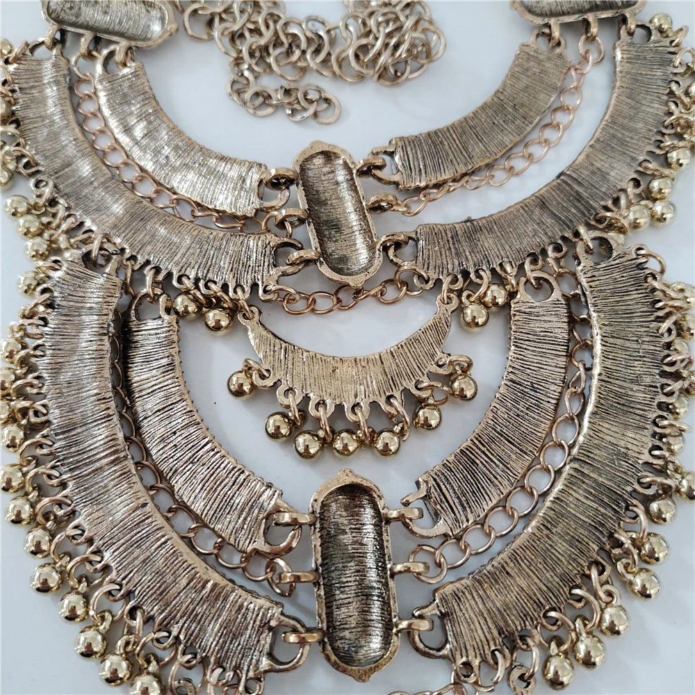 2024 New za Indian Vintage Gypsy Baroque Statement Metal Necklace Earrings Women Jewelry Sets Retro Large Collar Choker Necklace