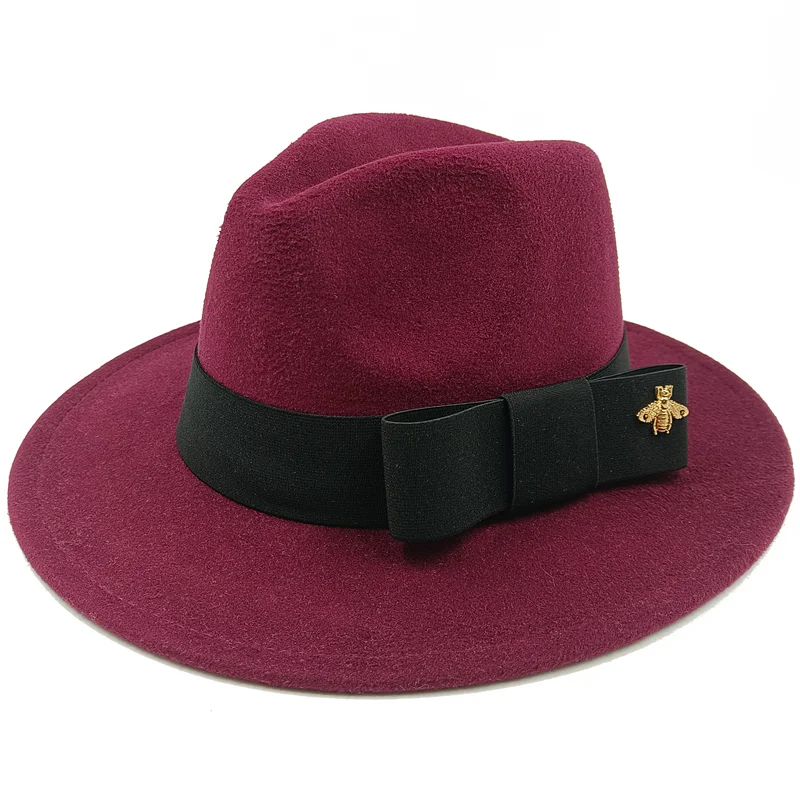 KIMLUD, Low price wholesale Fedora hats Winter jazz monochrome bow elastic band men and women red jazz hats Fedora hats sombrero hombre, 1 / China / 56-58cm, KIMLUD APPAREL - Womens Clothes