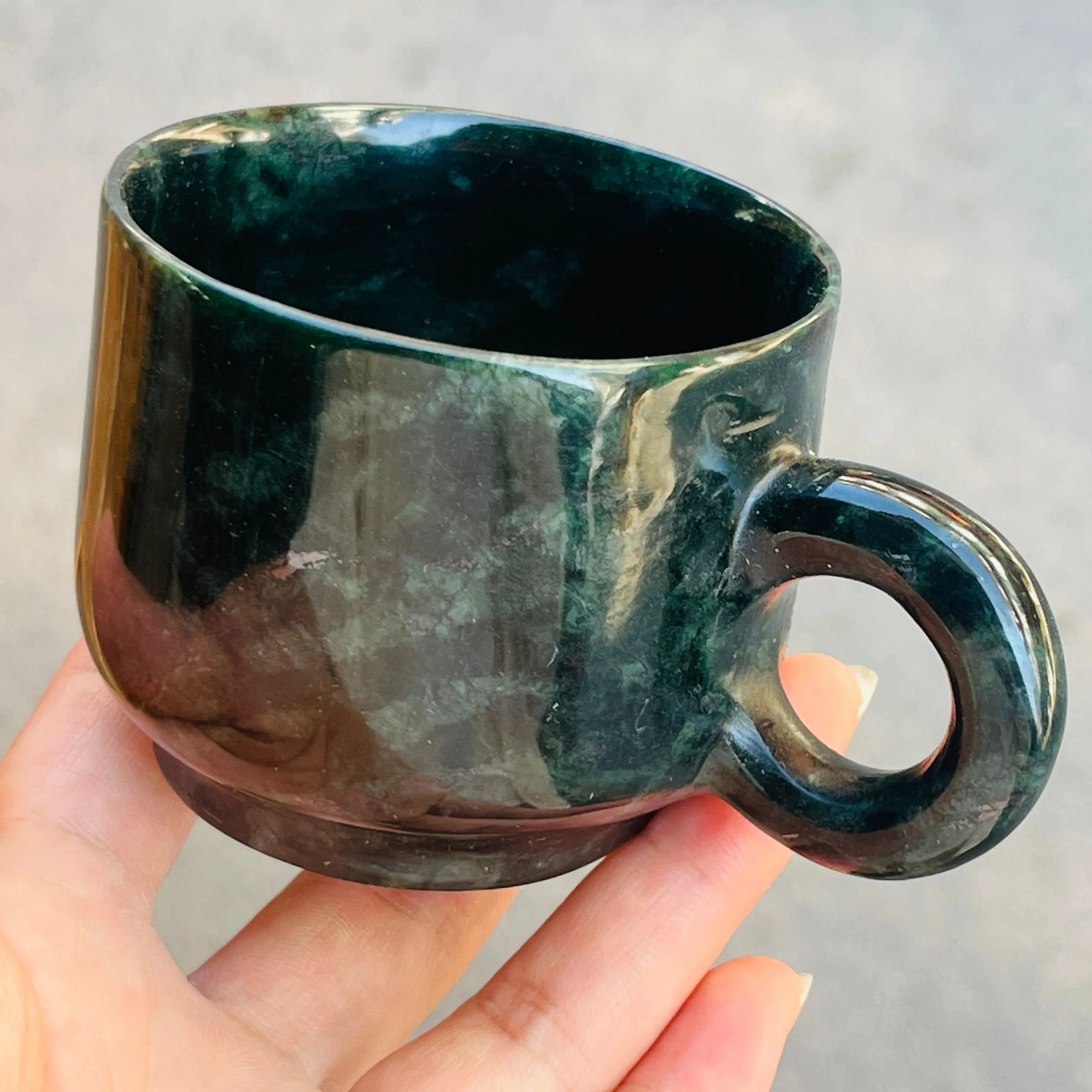 Medicine King Stone Teacup Handle Mug Natural Gemstone Green Jade Milk Coffee Mugs Health Gongfu Teaware Colleagues Friends Gift - KIMLUD