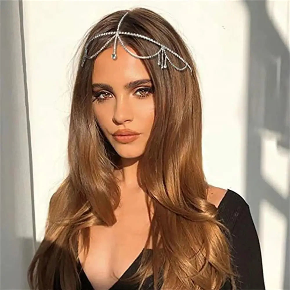 KIMLUD, Simple Rhinestone Hair Chain Band Accessories for Women Party Crystal Headpiece Bridal Forehead Jewelry Tiara Fringe Headdress, KIMLUD Womens Clothes