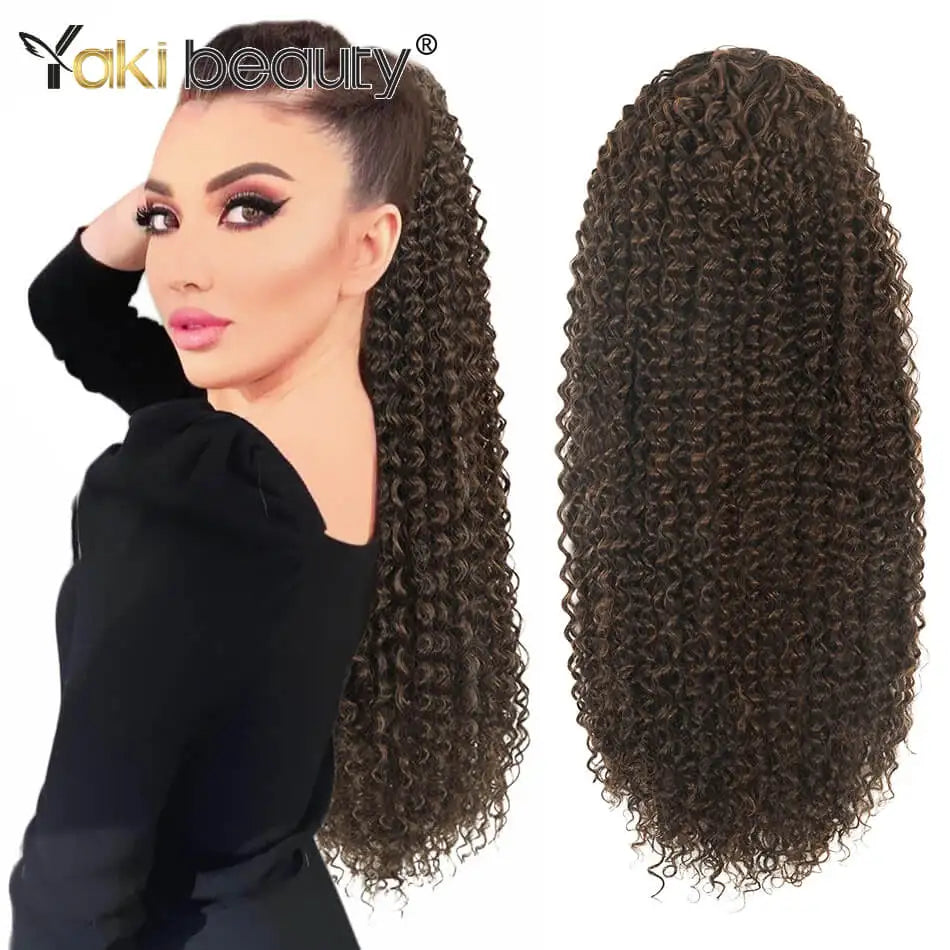 Synthetic Long Kinky Curly Ponytail 24inch Drawstring Ponytail Chip-In Hair Extension MT4/27# Wrap Around Ponytail