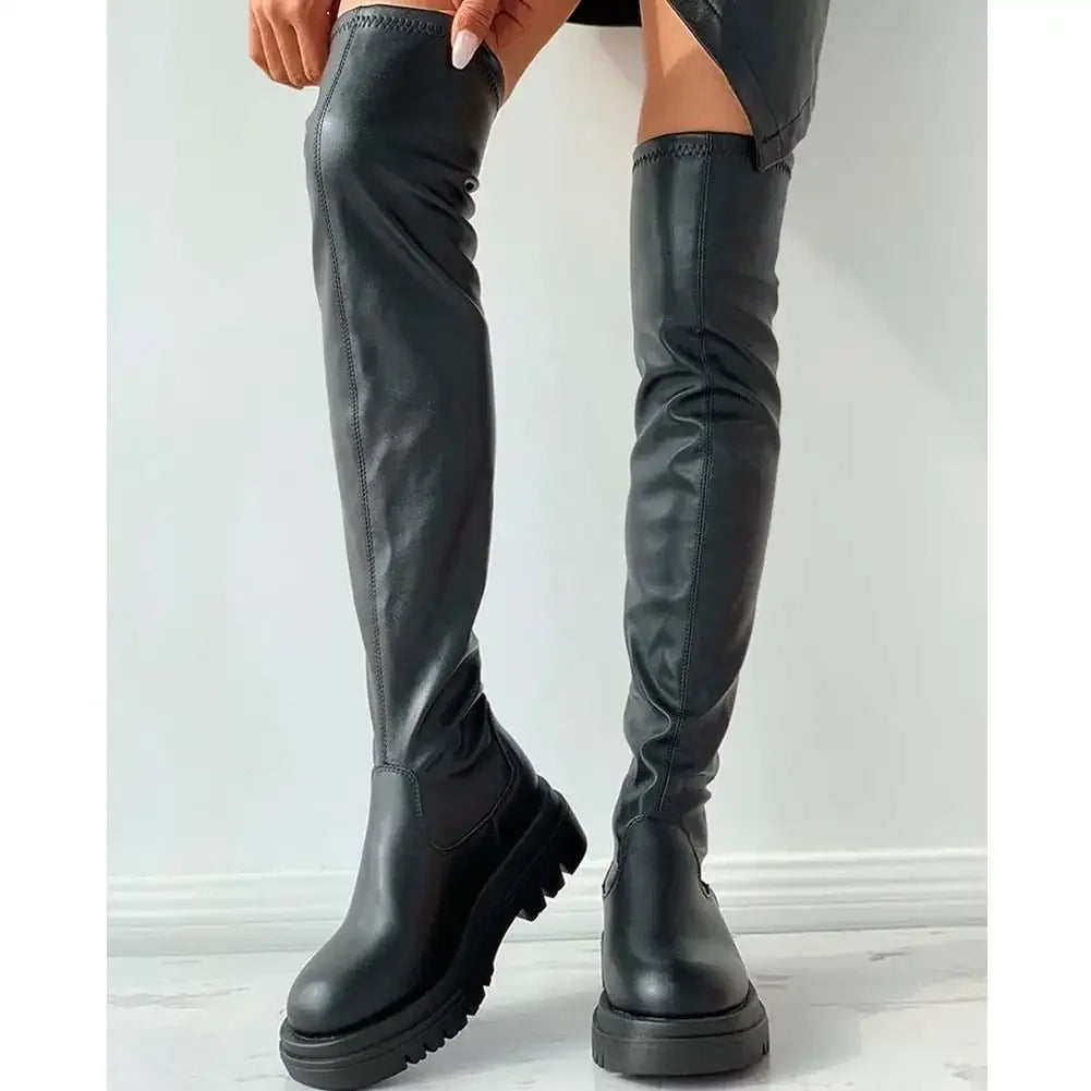 KIMLUD, 2025 Brand New Female Platform Thigh High Boots Fashion Slim Chunky Heels Over The Knee Boots Women Party Shoes Woman, KIMLUD Womens Clothes