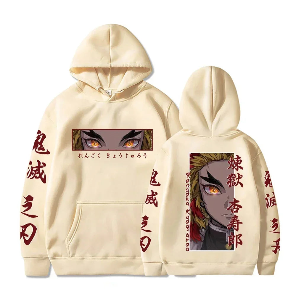 KIMLUD, Hot Anime  Demon Slayer Hooded Rengoku Kyoujurou Eyes Graphic Print Autumn Winter Men Women Casual Sweatshirt Plus Size Hoodie, KIMLUD Womens Clothes