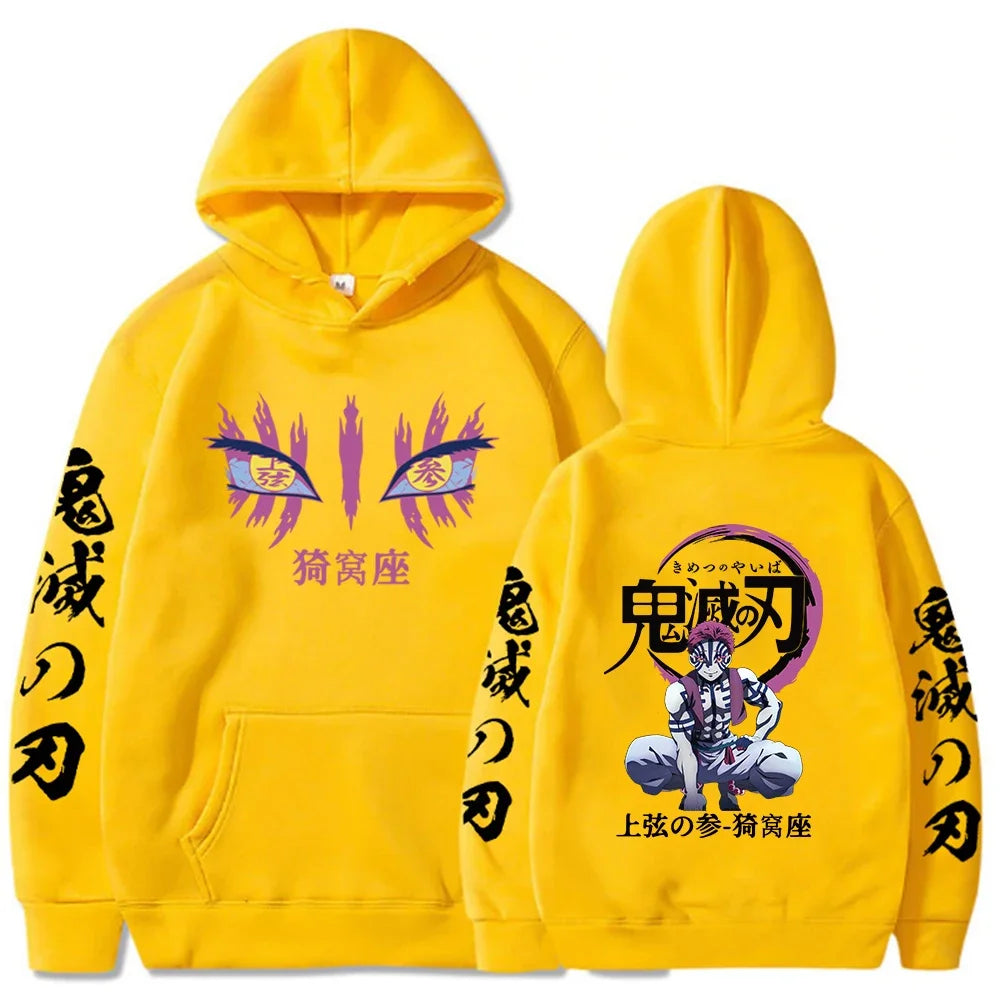 Japanese Anime Demon Slayer Hoodies for Men Akaza Manga Graphic Streetwear Pullover Hoody Long Sleeve Crewneck Hooded Sweatshirt