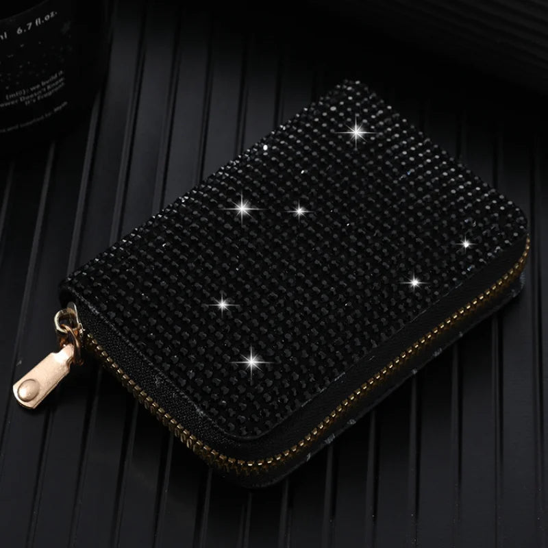 Women Card Storage Bag Stylish Coin Purse Rhinestone Small Wallet for Women Zipper Change Card Holder Wallets