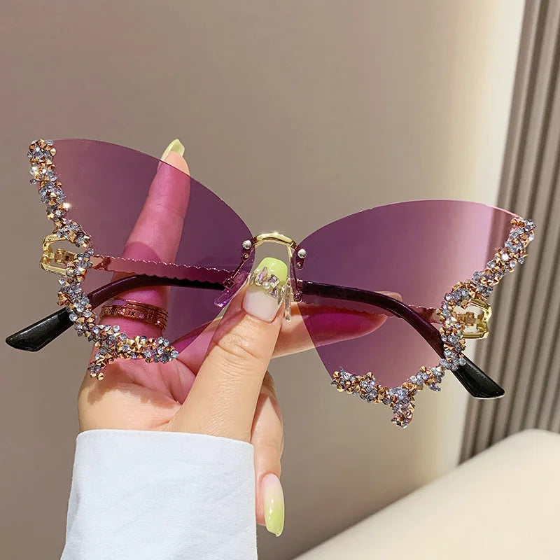 KIMLUD, New butterfly shape diamond rimless fashion sunglasses personality exaggerated cool tide men and women models sunglasses, KIMLUD Womens Clothes