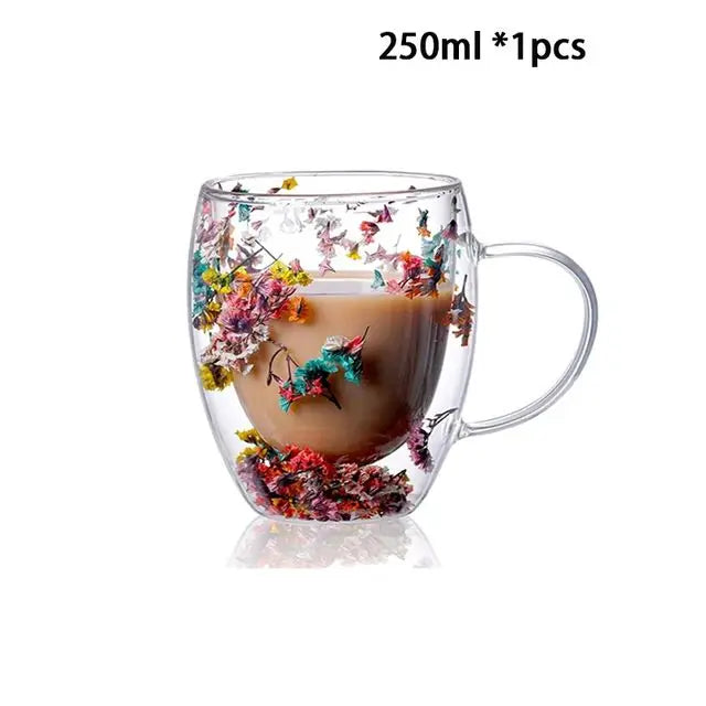 YWDL 1/2pcs Double Wall Glass Cup With Handle Heat Resistant Tea Coffee Cups Espresso Milk Mug Gift - KIMLUD