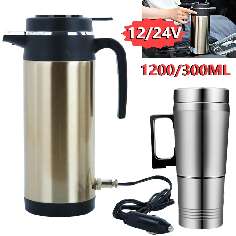 300/1200 ML Travel Electric Kettle Car Hot Kettle Car Truck Water Heater Large Capacity 12/24 V Auto Shut Off Fast Boiling - KIMLUD