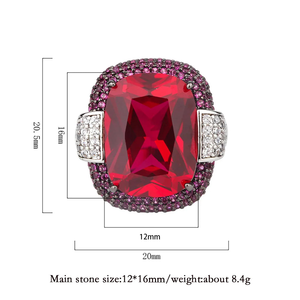 2023 Vintage 12*16MM Ruby Emerald Rings Lab Diamond Wedding Bands Gemstone Cocktail Party Fine Jewelry Female Anniversary Gifts - KIMLUD