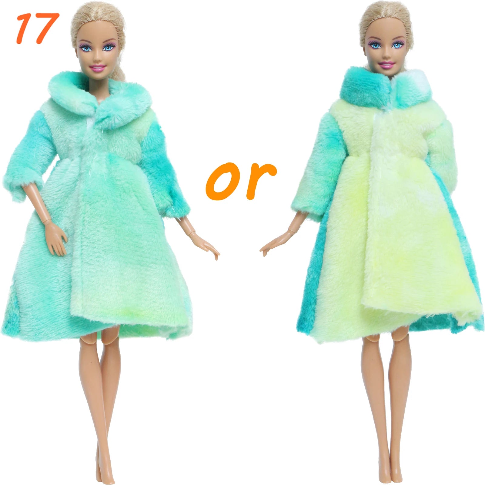 KIMLUD, Multicolor 2 Pcs/Set Long Sleeve Soft Fur Plush Coat Dress + High Heel Winter Wear Accessories for Barbie Doll Clothes Kids Toy, 17, KIMLUD APPAREL - Womens Clothes