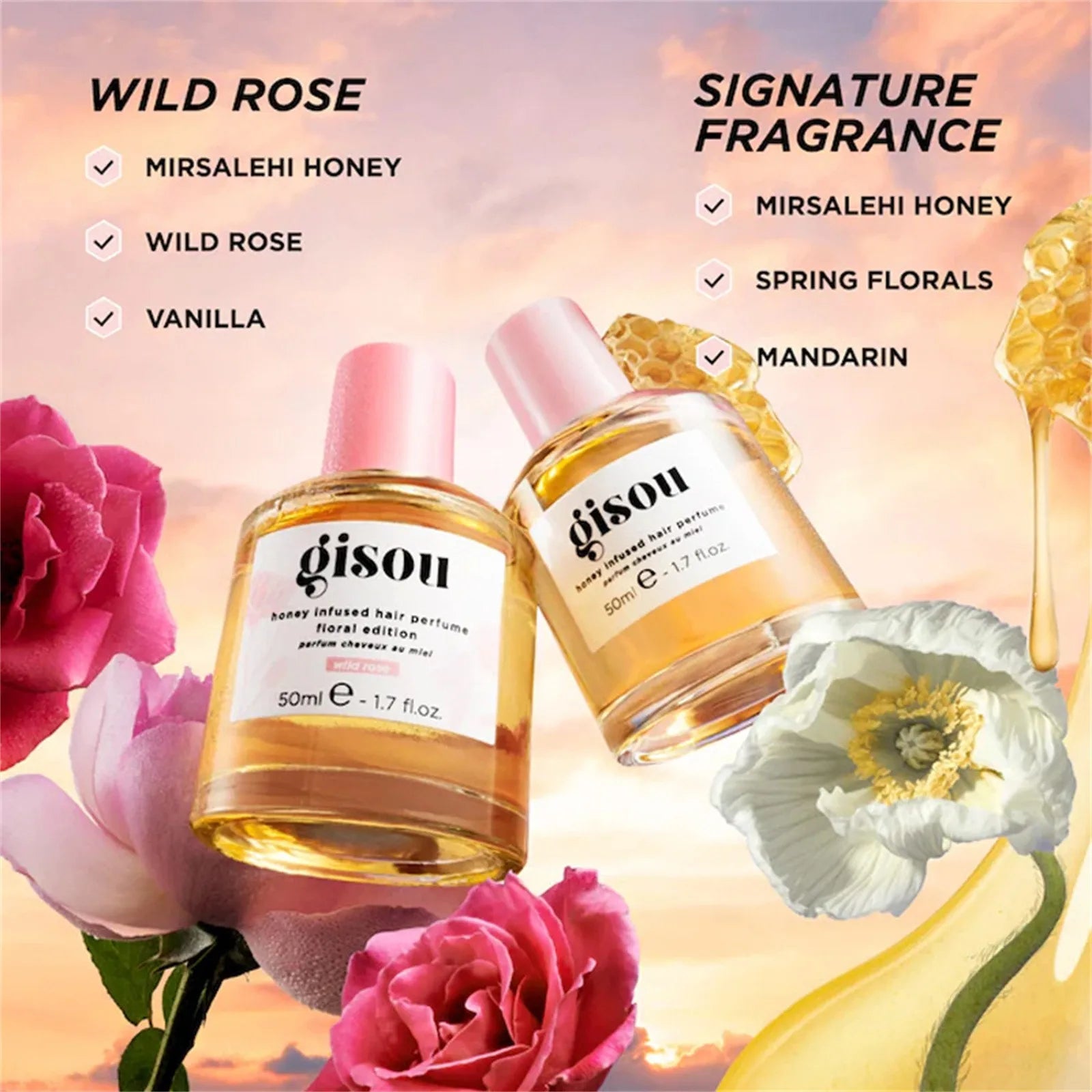 Honey Infused Hair Fragrance Spray Moisturize Dry Hair Serum Rose Nourishing Fragrance Hydrating Hair Spray 50ml - KIMLUD