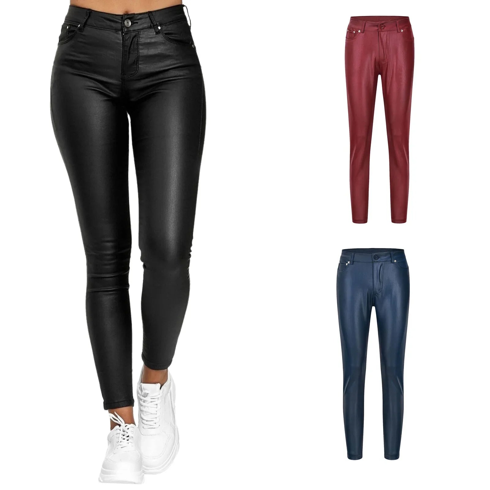 New Women PU Leather Pants Black Sexy Stretch Bodycon Trousers Women High Waist Long Casual Pencil Pants Plus Size XS-4XL - KIMLUD