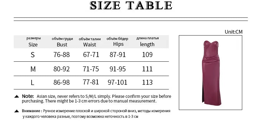 Vintage Leather Zipper Wrinkle Slim Bra Midi Dress Women Fashion Sleeveless Split High Waist Robes 2024 Lady Evening Party Wear