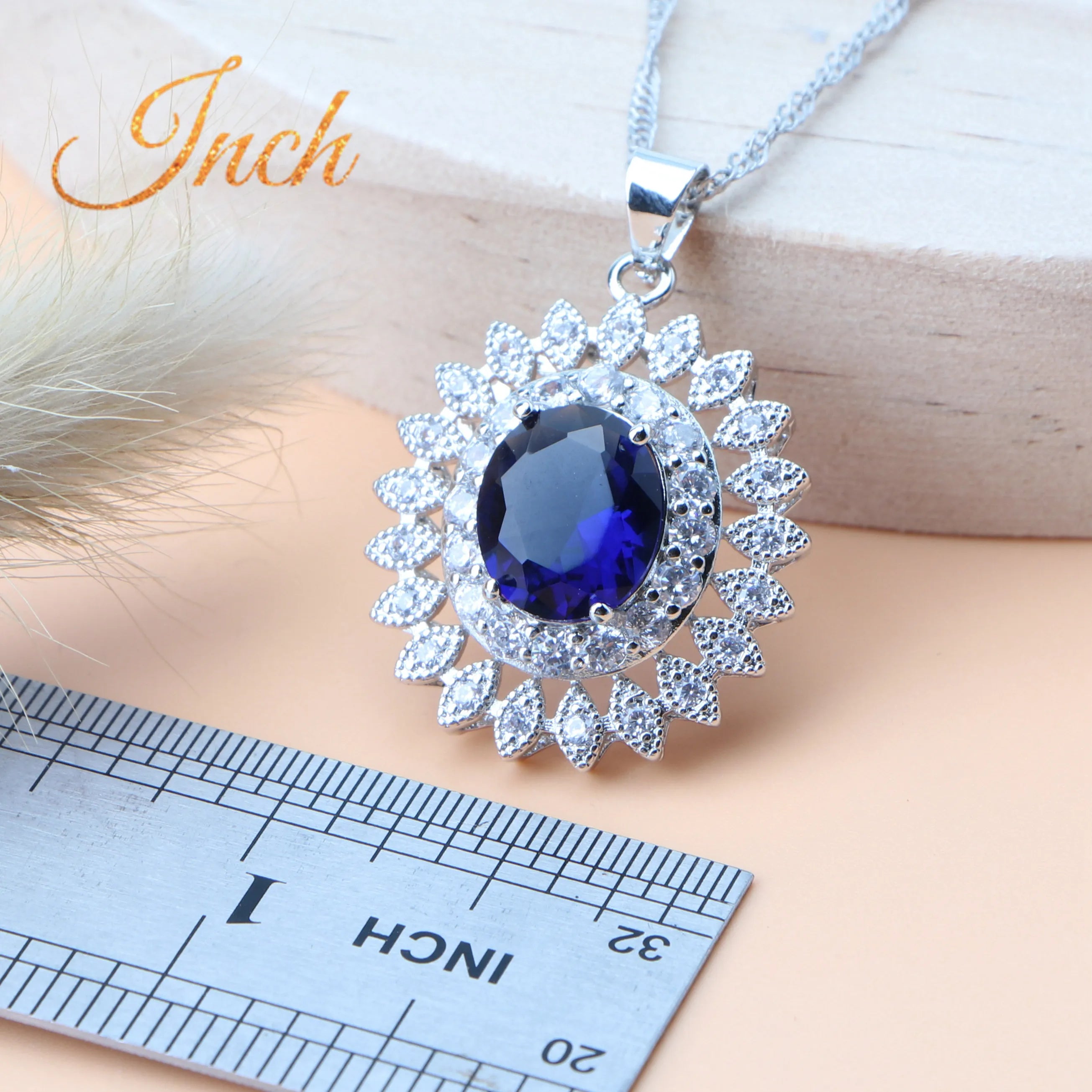 Natural Bridal Jewelry Sets Silver 925 Jewelry Ring Pendant Necklace Earrings Bracelets Wedding Blue Cubic Zircon Set For Women - KIMLUD