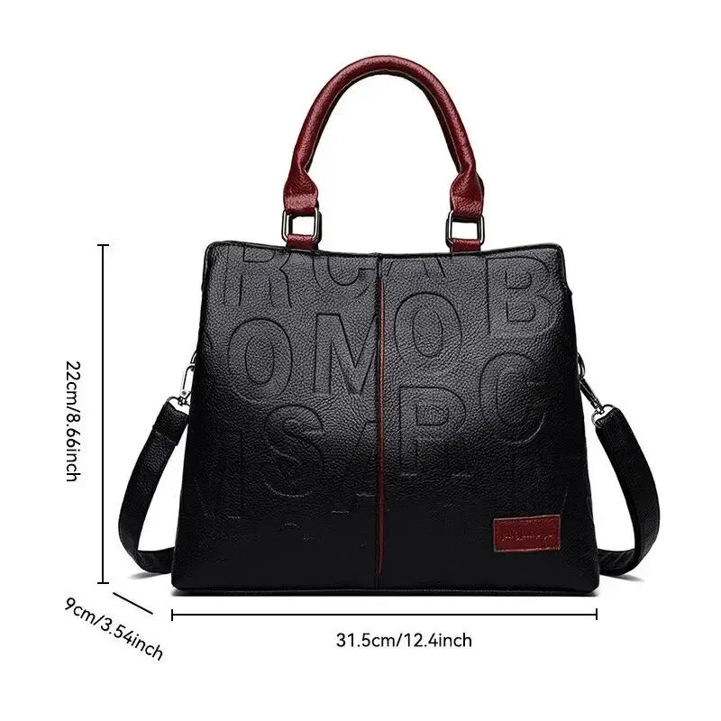 2024 New Fashion Solid Color Shoulder Large Capacity Soft Leather Cloth Letter Embossed Ladies Handbag