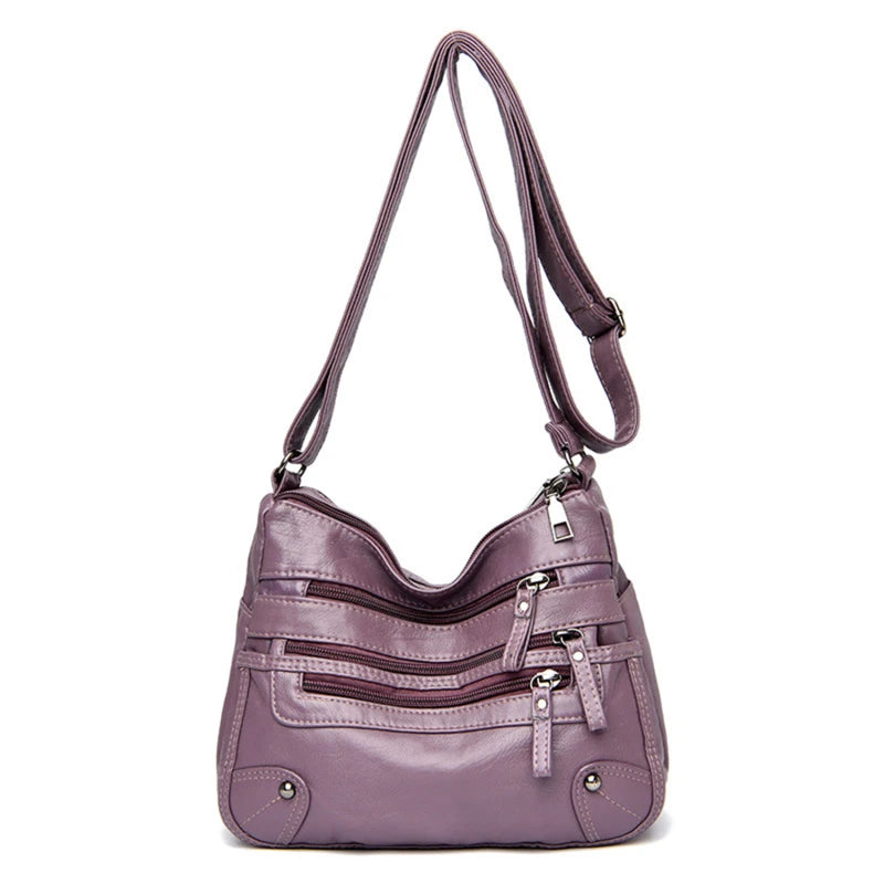 Women's Multi Zipper Shoulder Bag, Versatile Solid Color Faux Leather Crossbody Bag