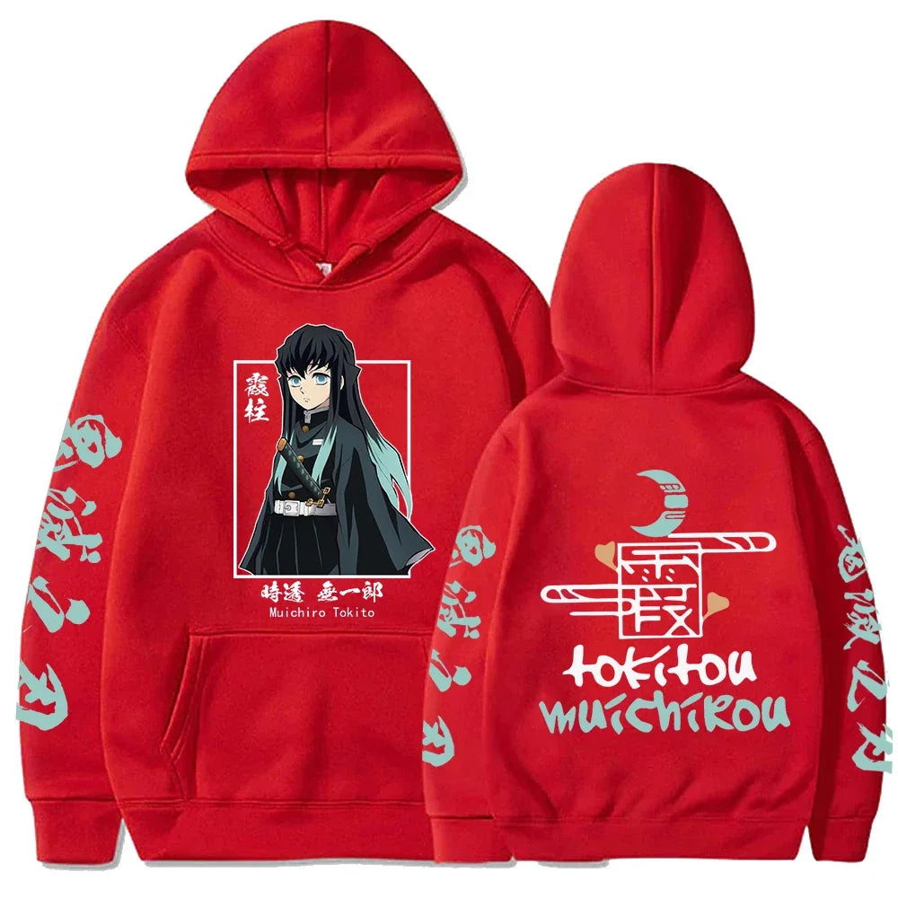 KIMLUD, New Funny Japan Anime Demon Slayer Women Hoodies Plus Size Sweatshirt Harajuku Muichiro Tokito Printed Hooded Girl Pullover, Red / XXL, KIMLUD APPAREL - Womens Clothes