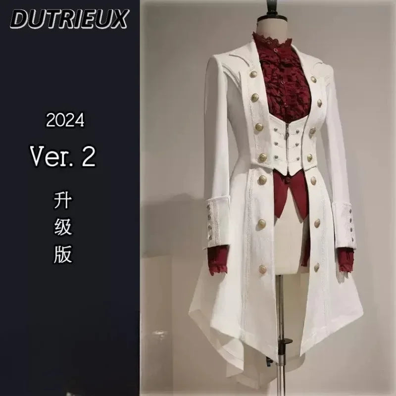 Japanese Retro Dark Long Trench Coat British Style Gothic Handsome Knight Outfit Lolita Sweet Long-sleeved Slimming Jacket